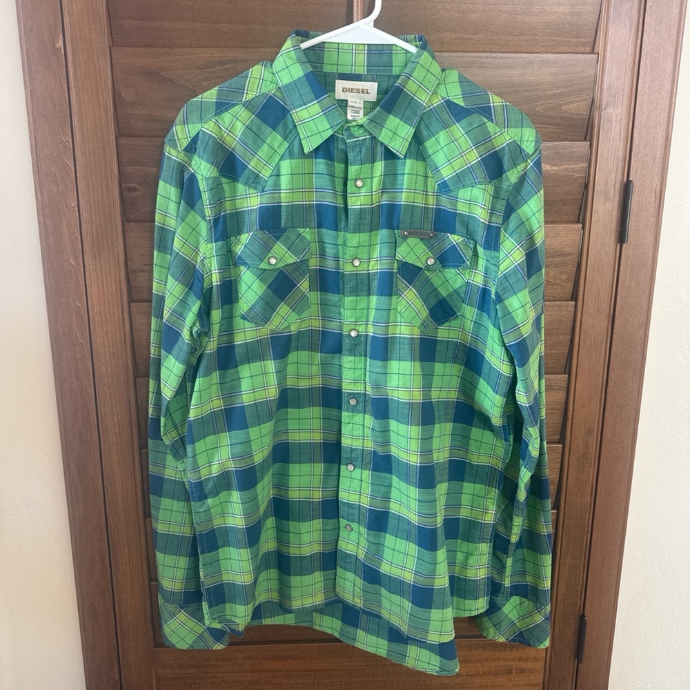 Diesel Green and Blue Plaid Button-Down Shirt